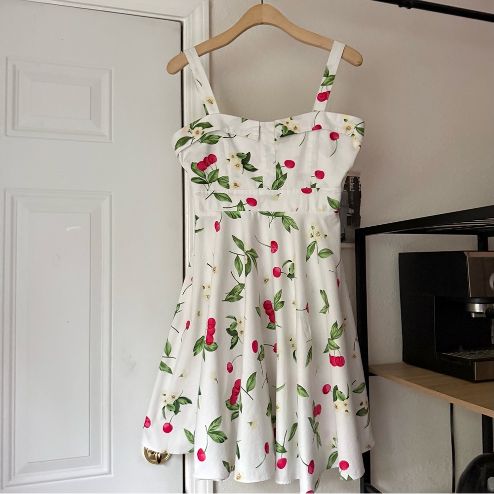 MAGGIE TANG white cherry fruit floral cotton sleeveless full a-line mini dress